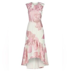 Kay Unger Pink and White Floral Midi Dress